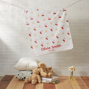 Custom Coquette Cherry Daisy Baby Blanket