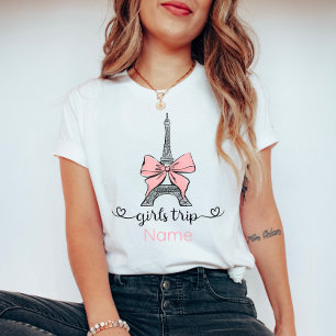 Custom Coquette Girls Trip Pink Bow Eiffel Tower T-Shirt