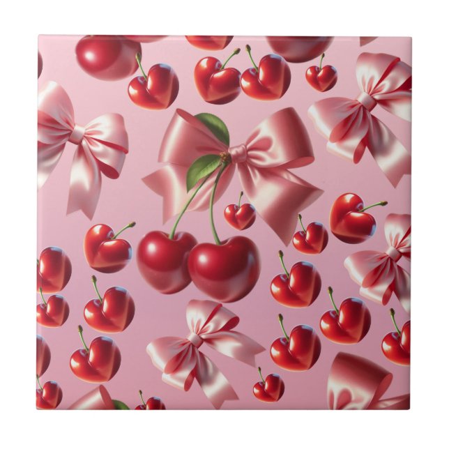 Custom Coquette Heart Bow Pattern  Ceramic Tile (Front)