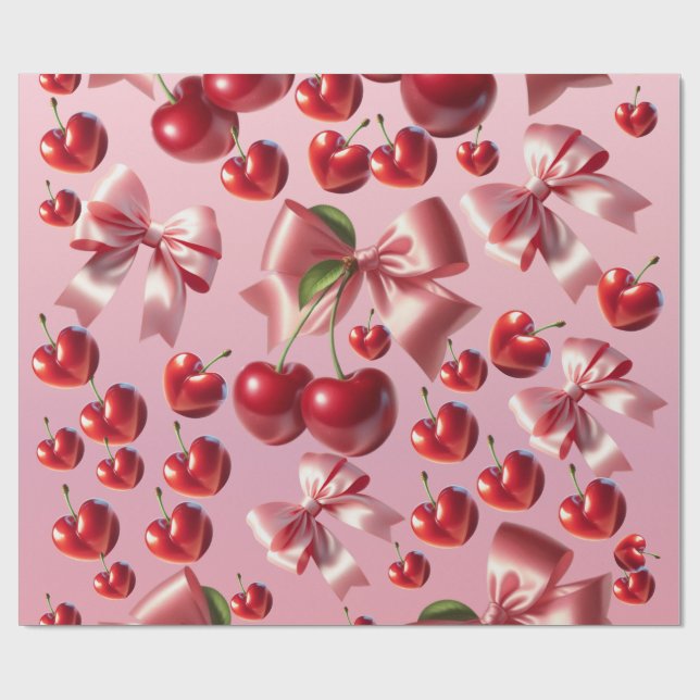 Custom Coquette Heart Bow Pattern Wrapping Paper (Flat)