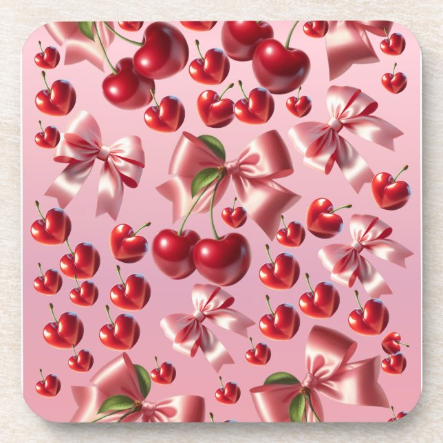 Custom Coquette Heart Bow Pattern Wrapping Paper Beverage Coaster (Front)