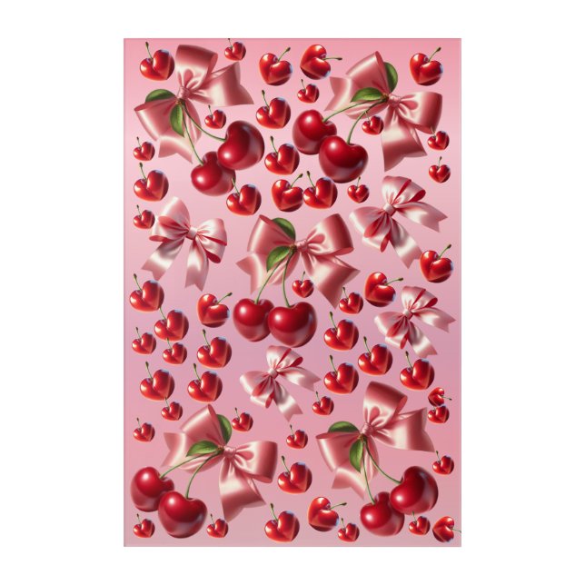 Custom Coquette Heart Cherry Bow Pattern Acrylic Print (Front)