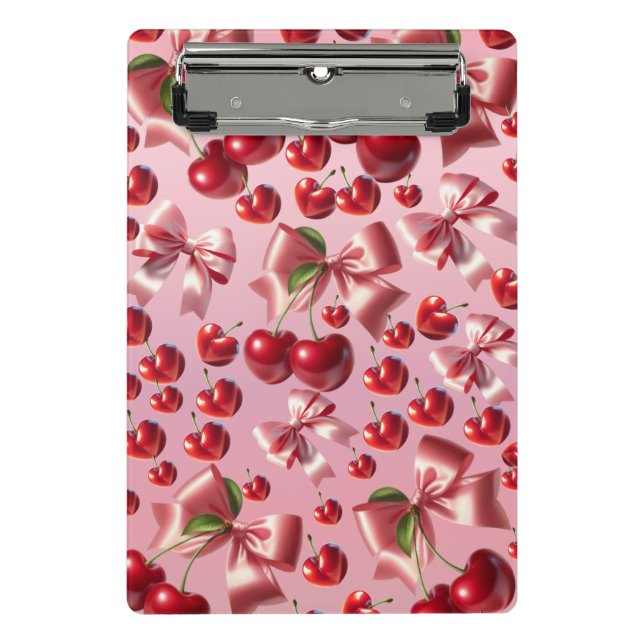Custom Coquette Heart Cherry Bow Pattern Mini Clipboard (Front)