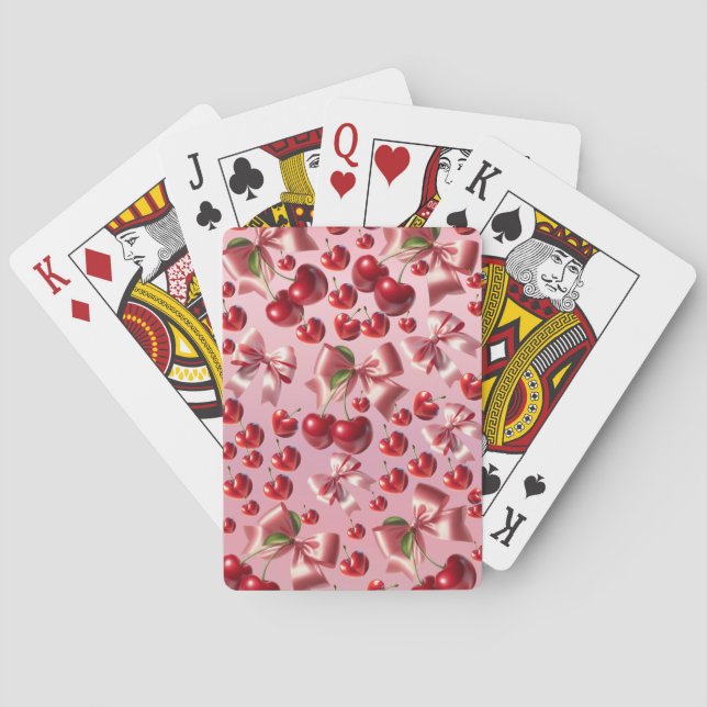 Custom Coquette Heart Cherry Bow Pattern Poker Cards (Back)