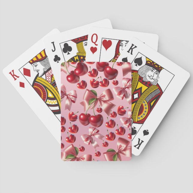 Custom Coquette Heart Cherry Bow Pattern Poker Cards (Back)