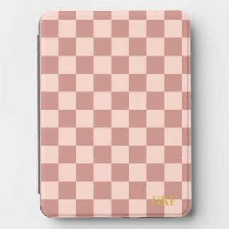 Custom Coquette Pink Checkerboard Monogram Kindle Cover
