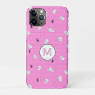 Custom Coquette Pink Plaid Halloween Skulls iPhone 11 Pro Case