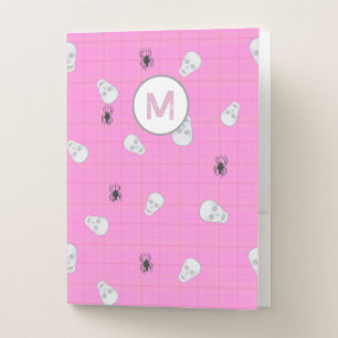 Custom Coquette Pink Plaid Halloween Skulls Pocket Folder