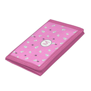 Custom Coquette Pink Plaid Halloween Skulls Tri-fold Wallet