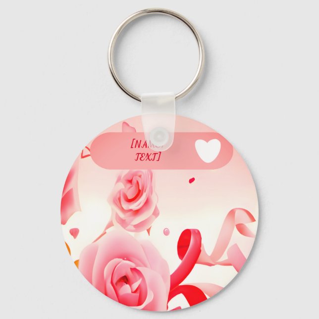 Custom coquette roses, heart and ribbons cute keychain (Front)