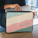 Custom Coral Blush Mint Green Ivory Stripe Art Laptop Sleeve<br><div class="desc">Keep your new electronic device safe from scuffs and scratches with this stylish protective contemporary girly coral blush, light and dark mint, and ivory colored striped water resistant neoprene laptop sleeve with zipper. With room to customize with name, monogram or initials of your choice. Beautiful, modern and cool cover for...</div>