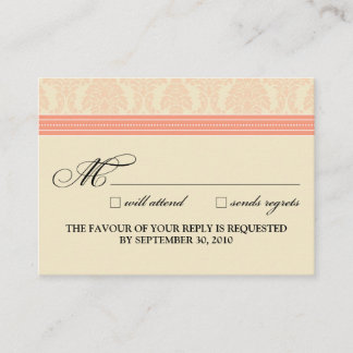 :custom: Coral/Cream Damask 3.5"x2.5" RSVP Card