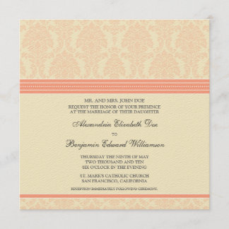:custom: Coral/Cream Damask Wedding Invitation