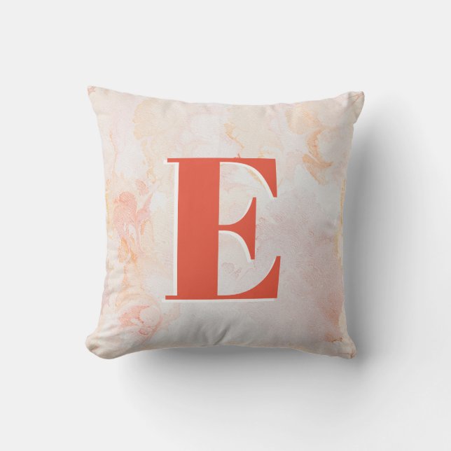 Custom coral marble Monogram Throw Pillow (Front)