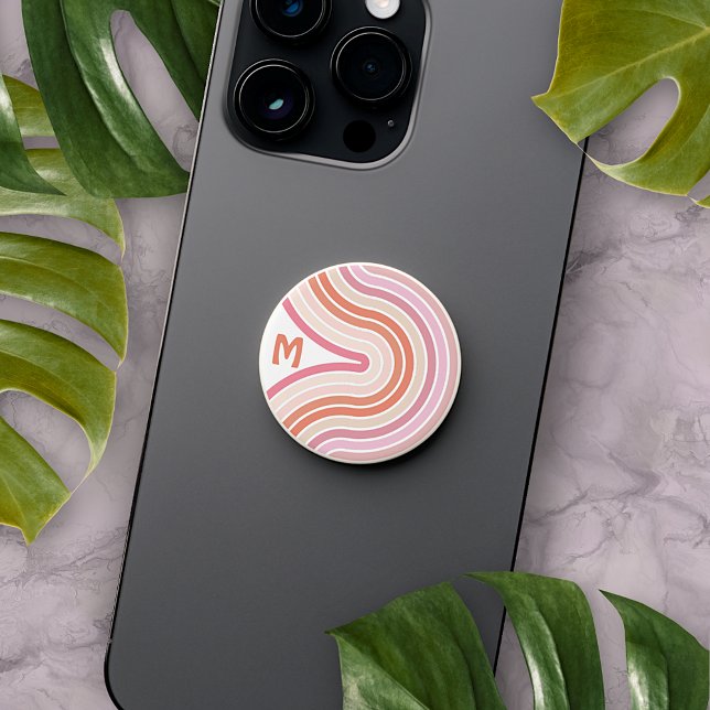 Custom Coral Orange Mauve Blush Pink Art Stripes PopSocket (Creator Uploaded)