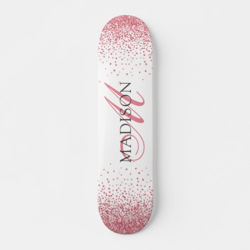 Custom Coral Pink Glitter Monogram Skateboard