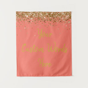 Custom Coral Pink Gold Birthday Party Photo Booth Tapestry