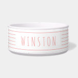 Custom Coral Pink Modern Farmhouse Cat Dog<br><div class="desc">Custom white and coral pink minimalistic modern farmhouse style thin multiple stripe pet food or water bowl with your cat or dog name printed on the side. Use the advanced template editor to change font,  background or stripe colors to match your decor or favorite colors.</div>