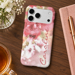 Custom Coral Pink Watercolor Floral Pattern Iphone 18 Pro Max Case