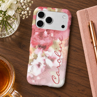Custom Coral Pink Watercolor Floral Pattern Iphone 18 Pro Max Case