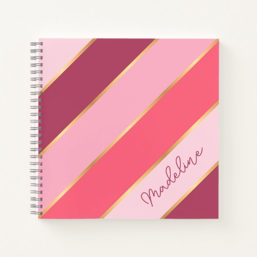 Custom Coral Red Blush Mauve Pink Gold Art Stripes Notebook