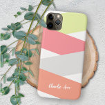Custom Coral Red Blush Pink Lime Green Stripes Case-Mate iPhone 14 Plus Case<br><div class="desc">Contemporary and classy pastel lime green, light sunny orange, coral red pink and gray colored striped block art pattern on a white background. With the option to customize or personalize with name, monogram or initials of your choice. A cute, modern and pretty decorative design for the lover of simple yet...</div>