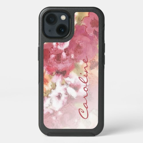 Custom Coral Red Orange Blush Pink Flowers Art iPhone 13 Case