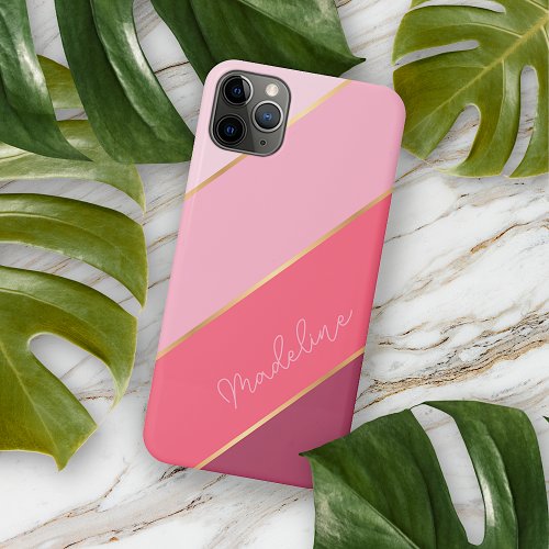 Custom Coral Red Pastel Blush Pink Art Stripes iPhone 11 Pro Max Case