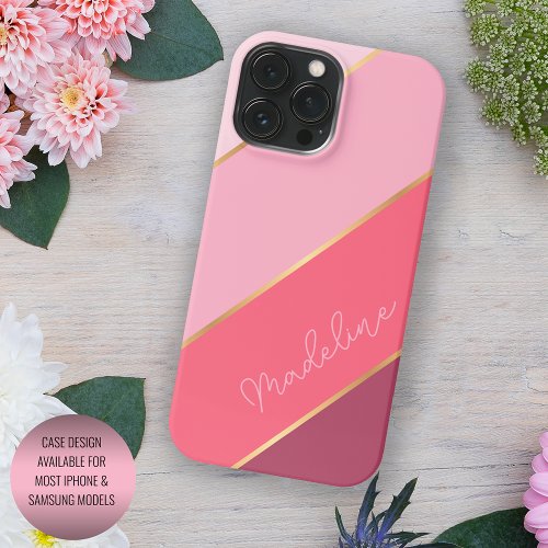Custom Coral Red Pastel Blush Pink Art Stripes iPhone 13 Pro Max Case
