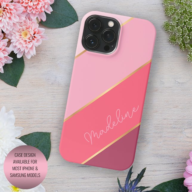 Custom Coral Red Pastel Blush Pink Art Stripes iPhone Case (Creator Uploaded)