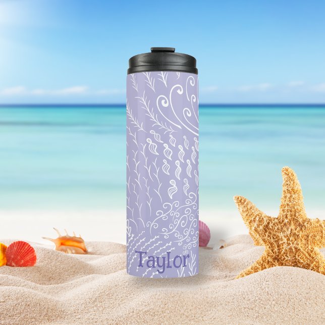 Custom Coral Reef & Seashell Print Thermal Tumbler (Purple Ocean Scene Tumbler)
