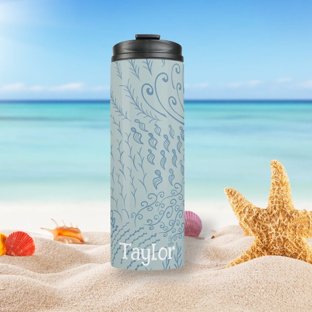 Custom Coral Reef & Seashell Print Thermal Tumbler (Blue Ocean Scene Tumbler)