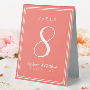 Custom Coral Simple Wedding Table Number Tent