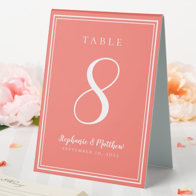 Custom Coral Simple Wedding Table Number Tent (In SItu (Wedding))