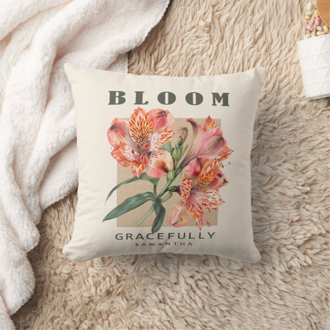 Custom coral summer Floral quote Throw Pillow (Blanket)