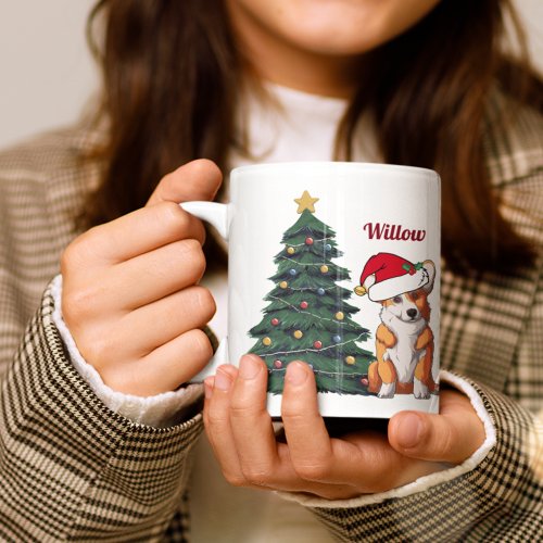 Custom Corgi Christmas Tree Dog in Santa Hat Coffee Mug