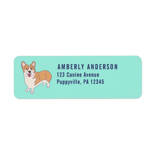 Custom Corgi Dog Mint Green Return Address Label