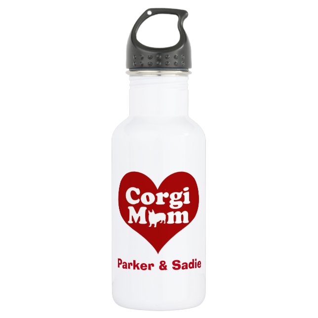 Custom Corgi Mom Red Heart Water Bottle (Front)