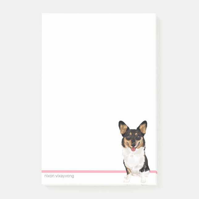 Custom Corgi Notepad Stationary With Name Pink (Front)