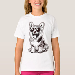 Custom Corgi Puppy with Sunglasses Sketch Art T-Shirt