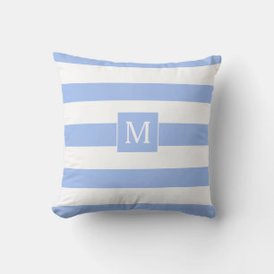 Custom cornflower Blue White Stripes Outdoor Throw Pillow