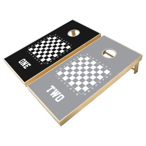 Custom cornhole game set with chess board print