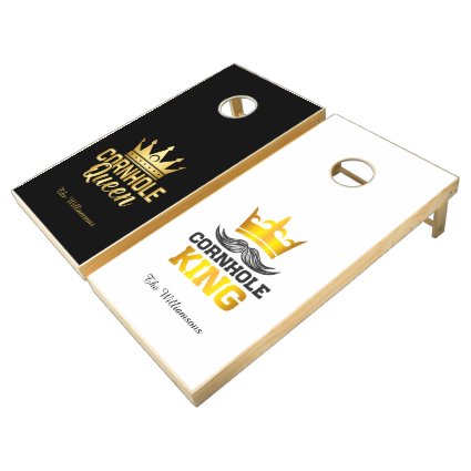 Custom Cornhole Queen King Gold Black White Family Cornhole Set