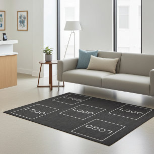 Custom Corporate Business Large Sqaure Logo Black Rug