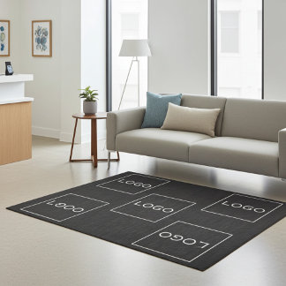 Custom Corporate Business Large Sqaure Logo Black Rug