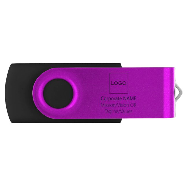 Custom Corporate Business Logo Name Bright Magenta Flash Drive (Front)