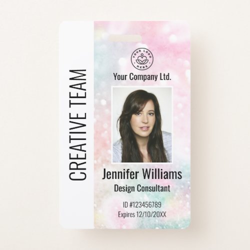 Custom Corporate Employee ID Badge Pink Glitter