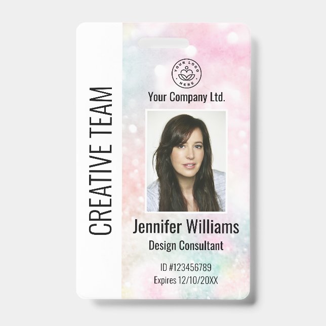 Custom Corporate Employee ID Badge Pink Glitter (Front)