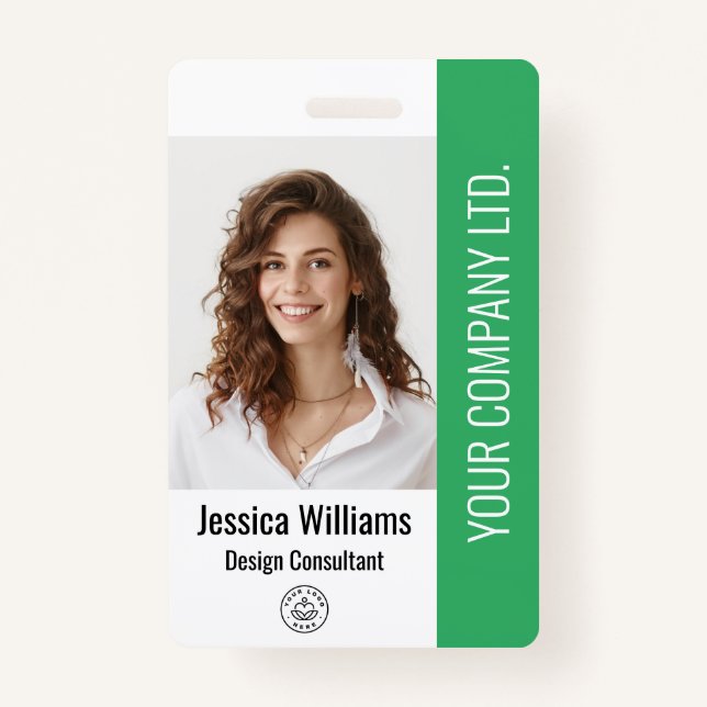 Custom  Corporate Large Employee Photo Green ID Badge (Front)