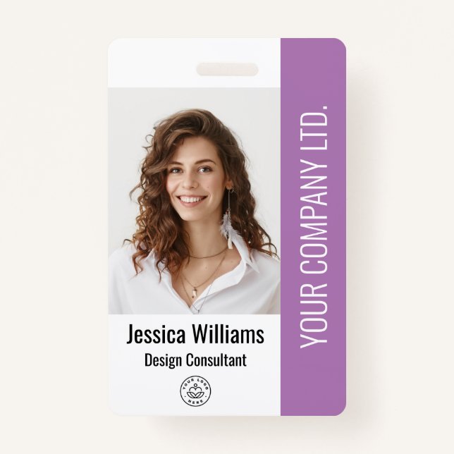 Custom  Corporate Large Employee Photo Purple ID  Badge (Front)